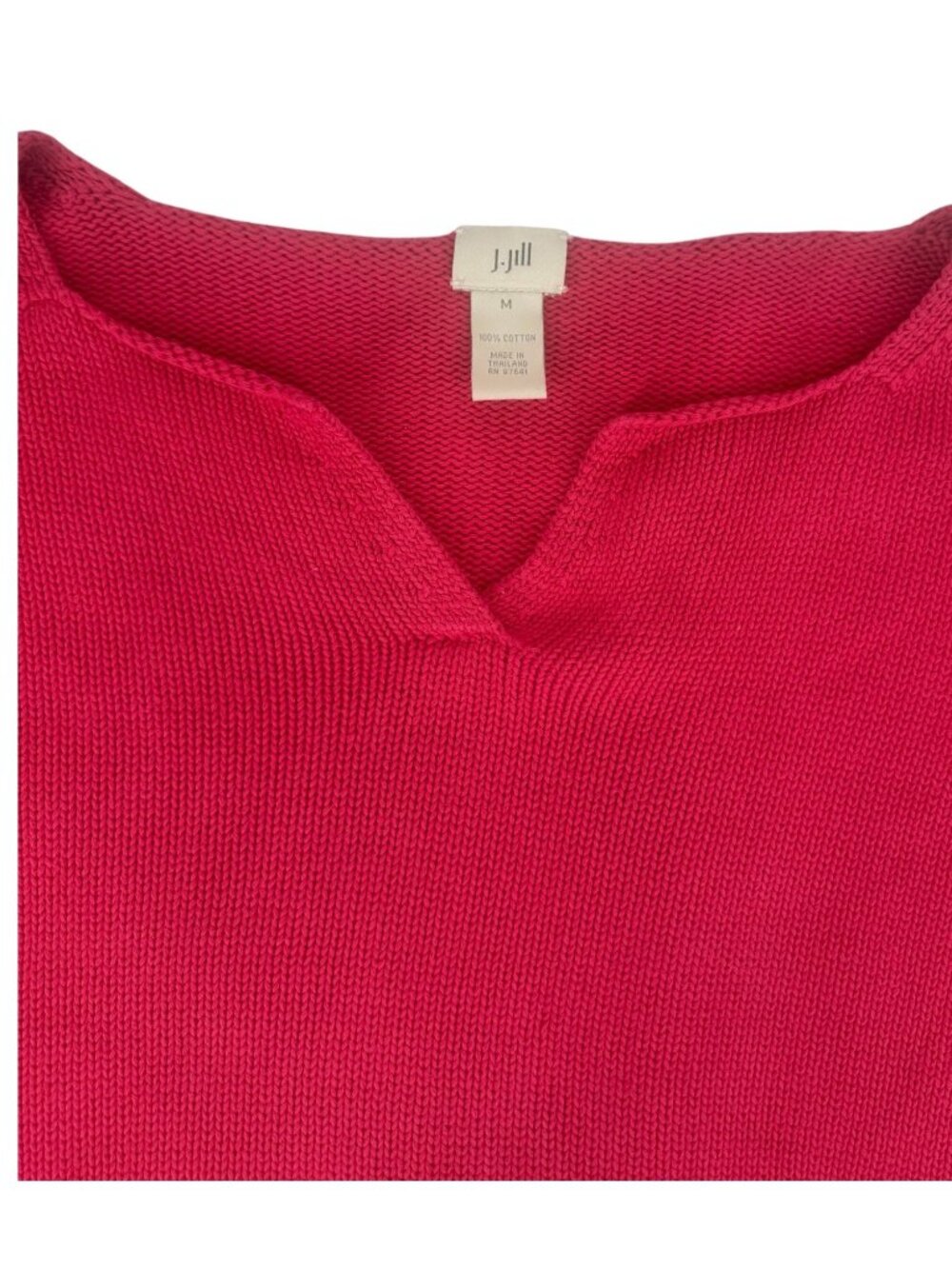 J Jill Cotton Knit Sweater Medium Pink Split Neck Side Button Pullover Preppy - Picture 6 of 8